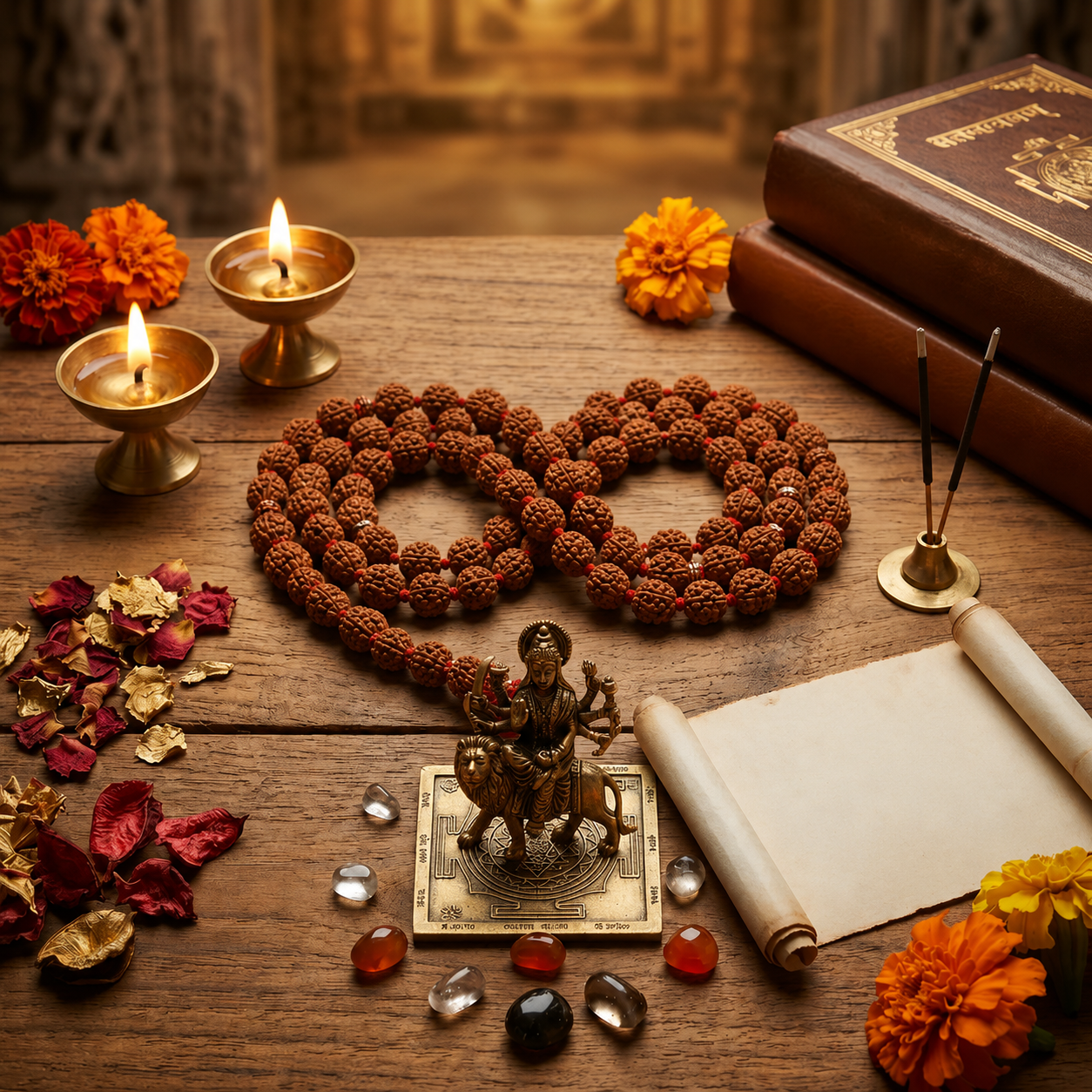 9 Mukhi Rudraksha Mala – Durga Blessing Spiritual Power Prayer Beads