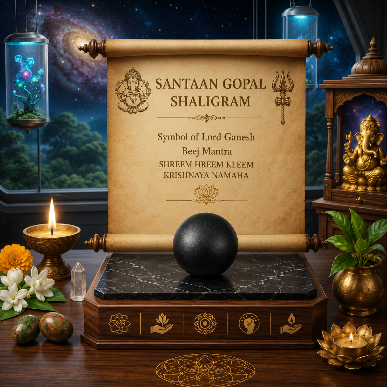 Santaan Gopal Shaligram – Sacred Vishnu Krishna Salagrama Shila for Child Blessings, Family Prosperity & Divine Grace