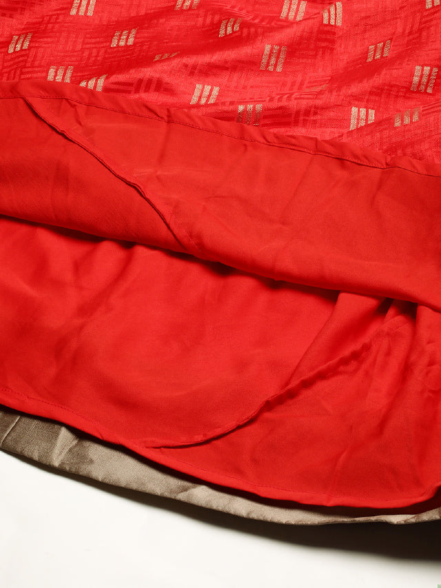 Bollywood Vogue Ready To Wear Red Art Silk Strap Neck Style Maxi Dress