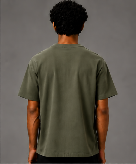 HUSTLE Men's Crew Neck Oversized T-Shirt – Muted Olive Green