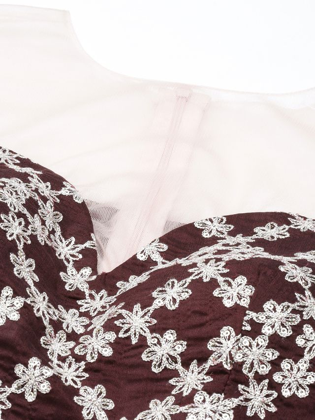 Bollywood Vogue Ready To Wear Peach N Dark Wine Muslin Sequins Embroidered Gown