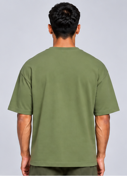 HUSTLE Essentials Men's Crew Neck Oversized T-Shirt – Olive Green(Oversized fit)
