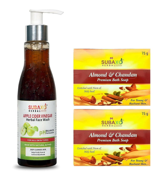 Subaxo Almond & Chandan Beauty Bath Soap (75 g Each, Pack Of 2) & Apple Cider Vinegar Deep Cleansing Skin Glowing Face Wash(200ml) - HalfPe