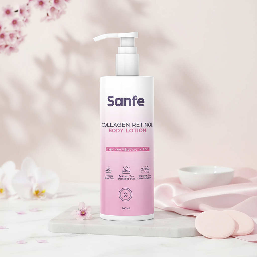 Sanfe Collagen Retinol Body Lotion For Skin Tightening, Firming, Stretch Marks, Wrinkles & Anti Aging Brighter, Soft Skin For Men & Women - 200ml