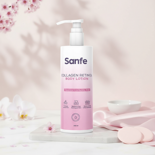 Sanfe Collagen Retinol Body Lotion For Skin Tightening, Firming, Stretch Marks, Wrinkles & Anti Aging Brighter, Soft Skin For Men & Women - 200ml