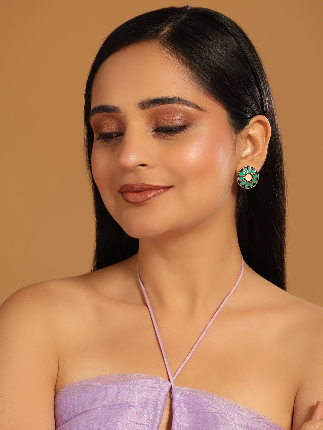 22K Gold Plated Sea Green Enamel Stud Earrings