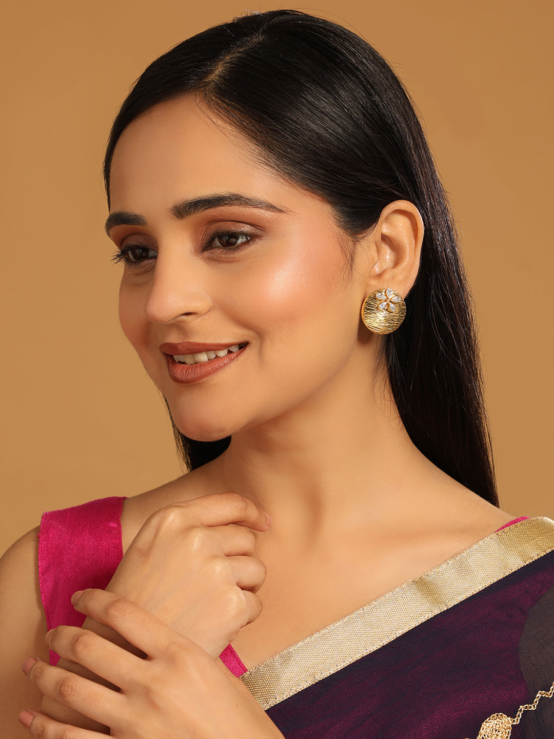 22K Gold-Plated Floral Motif Stud Earrings