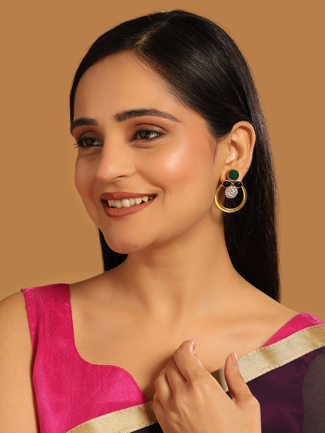 22K Gold Plated Cubic Zirconia Contemporary  Earrings