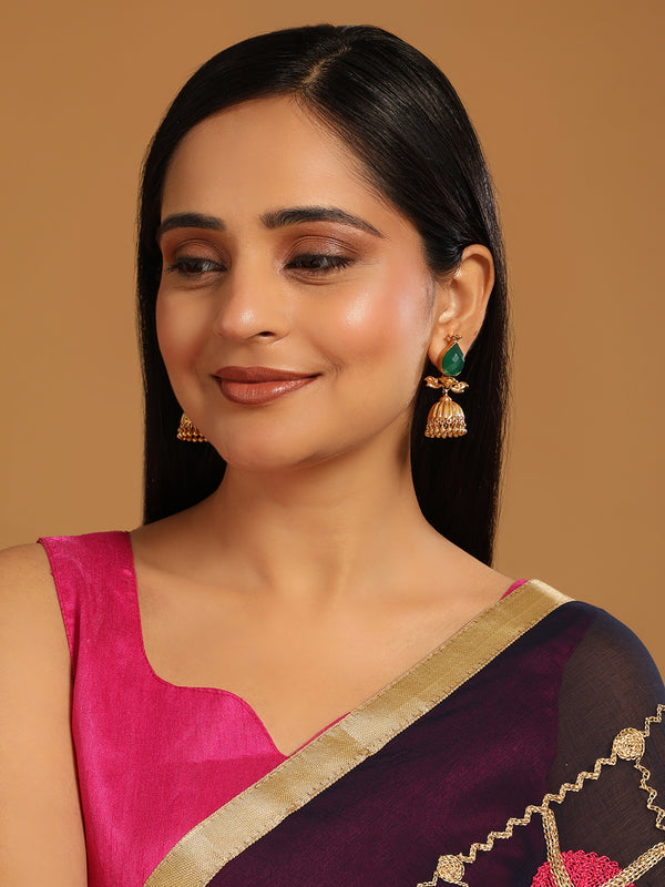 22K Gold Plated Emerald Stone Studded Ethnic Jhumkas