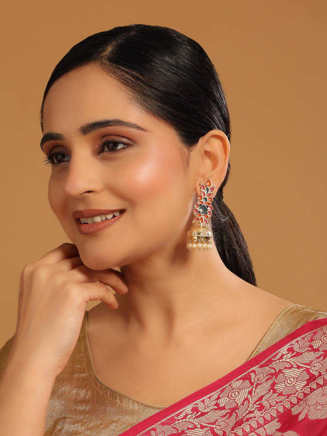 22K Gold-Plated Enamel Jhumka Dangler Earrings