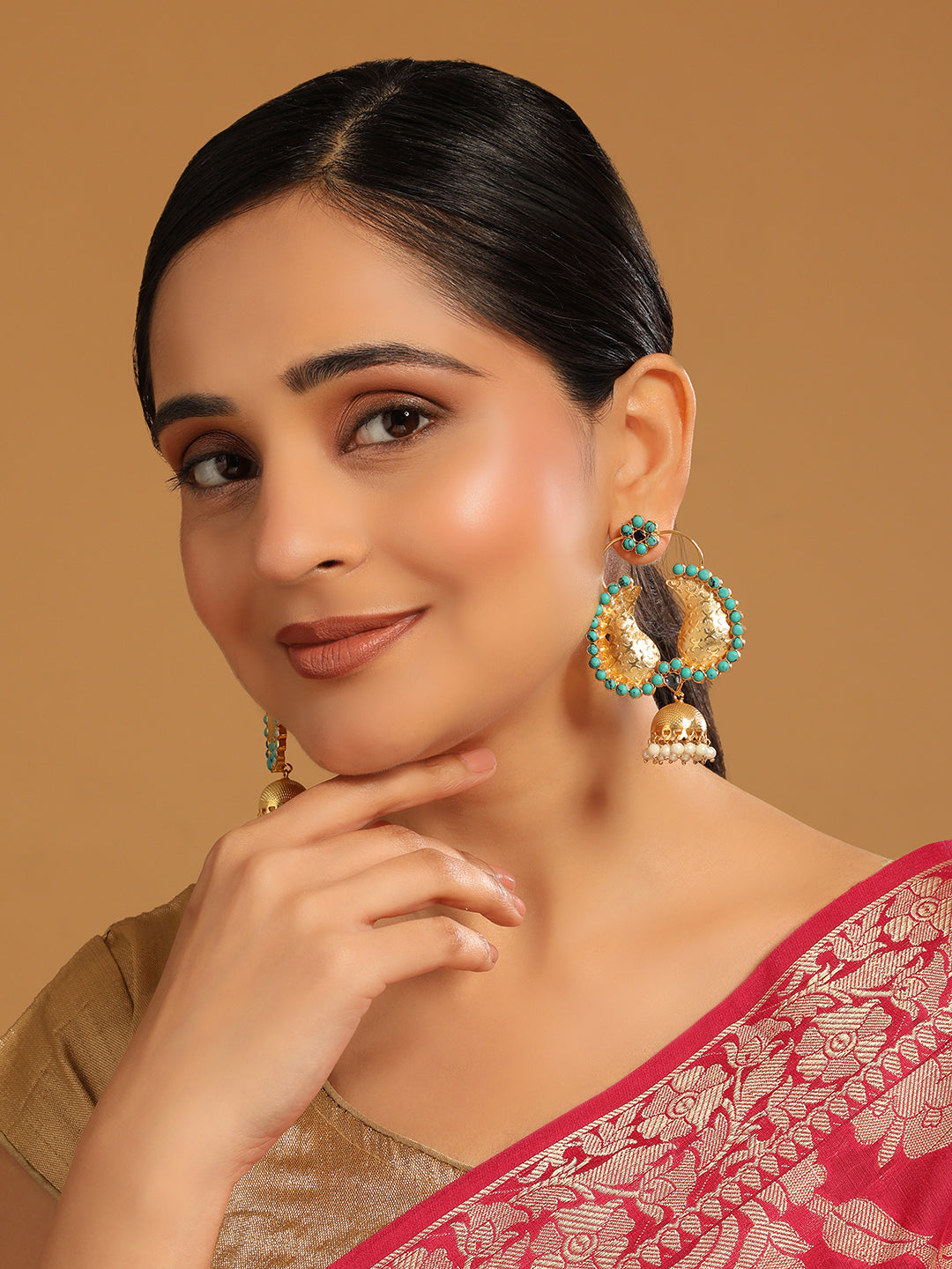 22K Gold Plated Turquoise Jhumki Dangler Earrings
