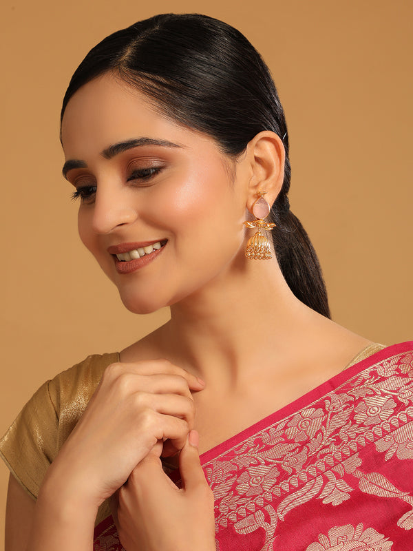 22K Gold Plated Rose Quartz Stone Ethnic Jhumkas