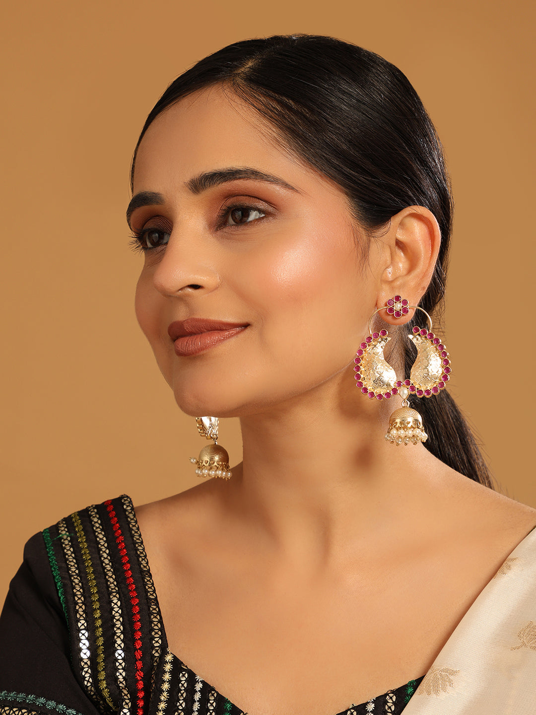 22K Gold Plated Pink Dangler Jhumki Earrings