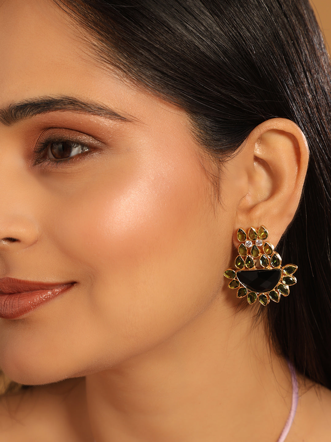 22K Gold Plated Dark Crystal Stud Earrings