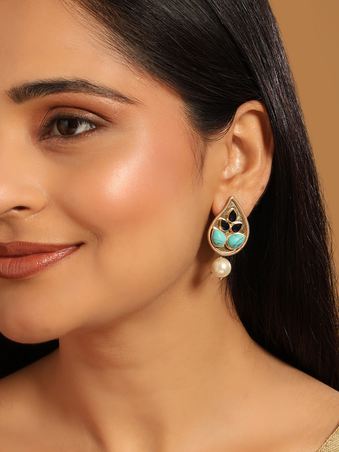 22K Gold Plated Black Pearls Drop Earrings