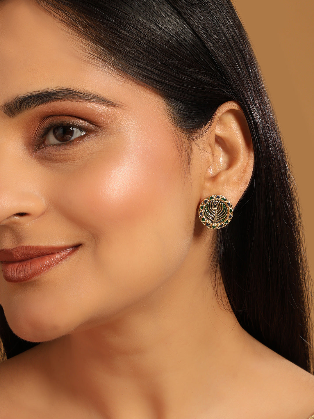 22K Gold Plated Contemporary Round Shaped Enamel Studs