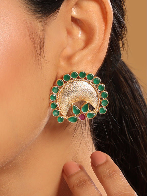 22K Gold Plated Faux Emerald Statement Studs