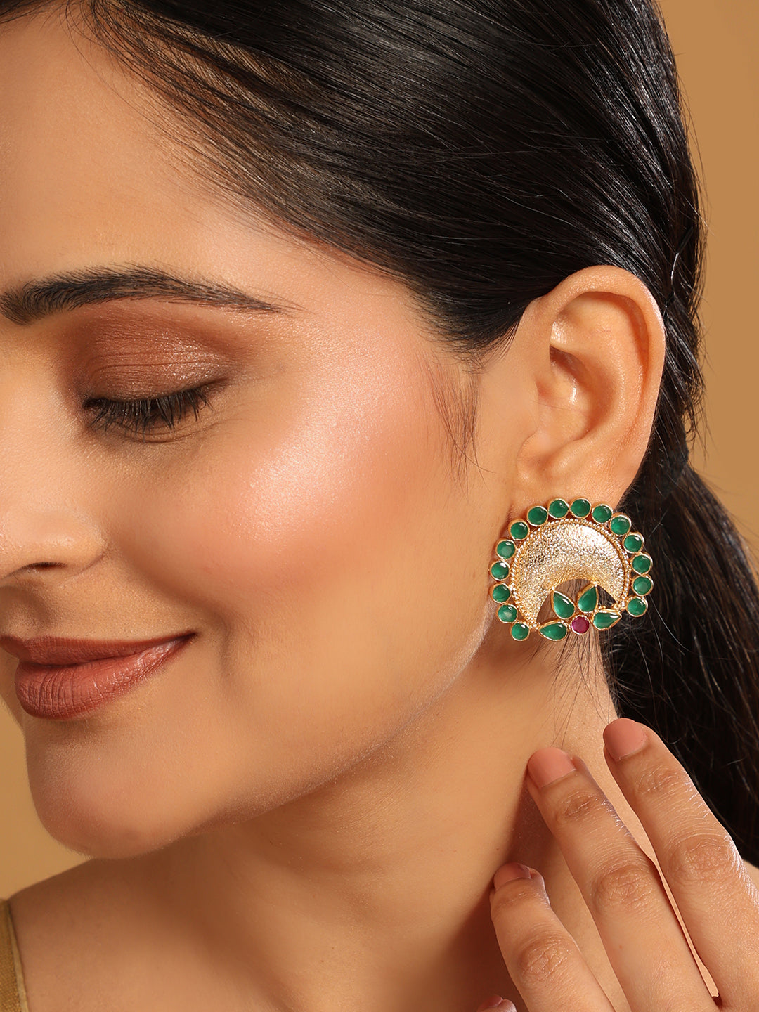 22K Gold Plated Faux Emerald Statement Studs