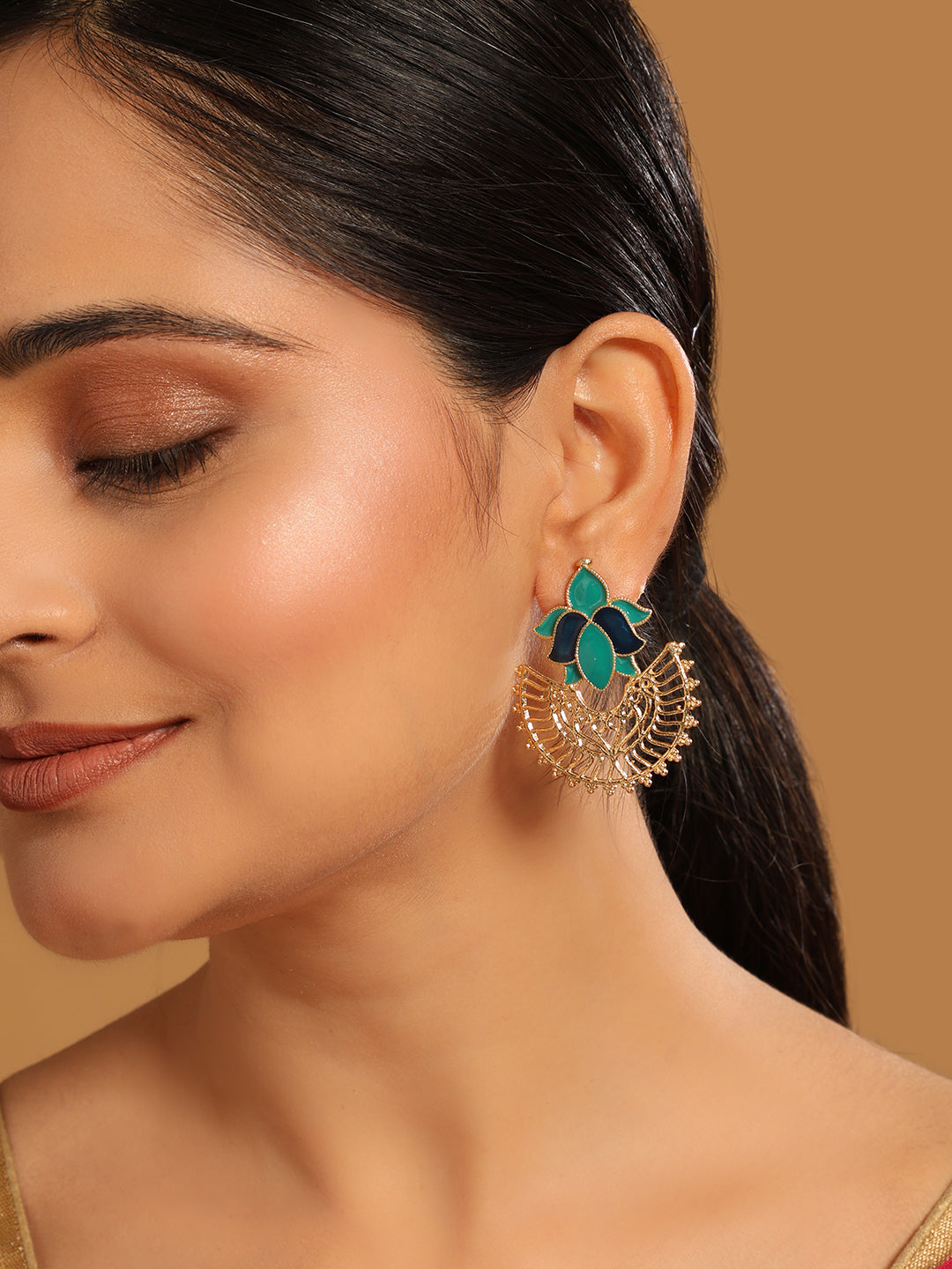 22K Gold Plated Turquoise Enamel Statement Stud Earrings