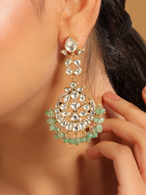 22K Gold Plated Green Kundan Chandbali Earrings