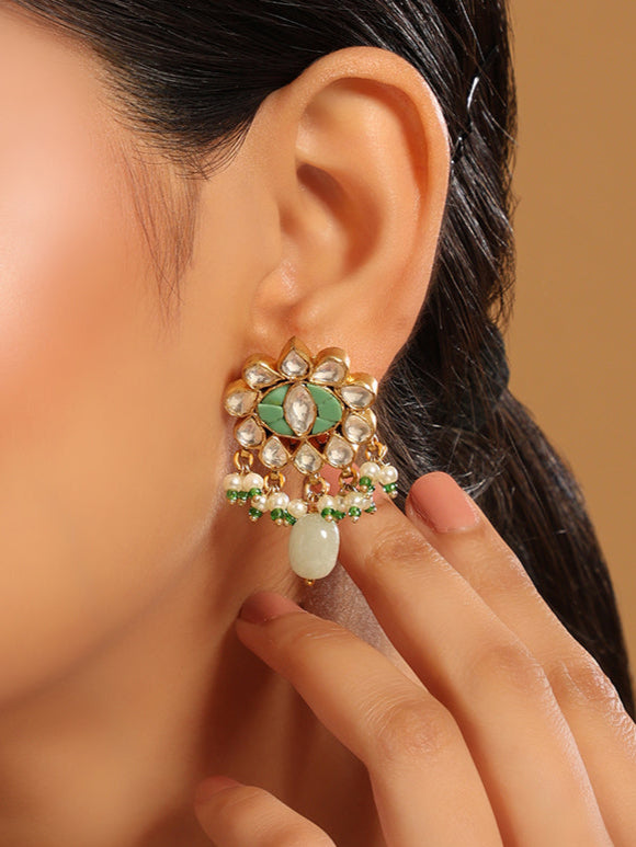 22K Gold Plated Semi Precious Pearl Drop Earrings