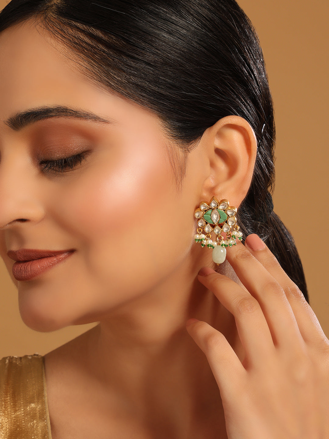 22K Gold Plated Semi Precious Pearl Drop Earrings