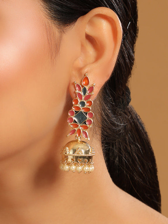 22K Gold-Plated Enamel Jhumka Dangler Earrings