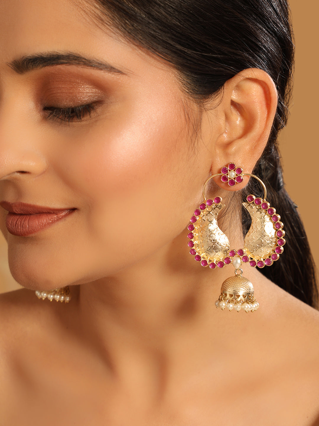 22K Gold Plated Pink Dangler Jhumki Earrings