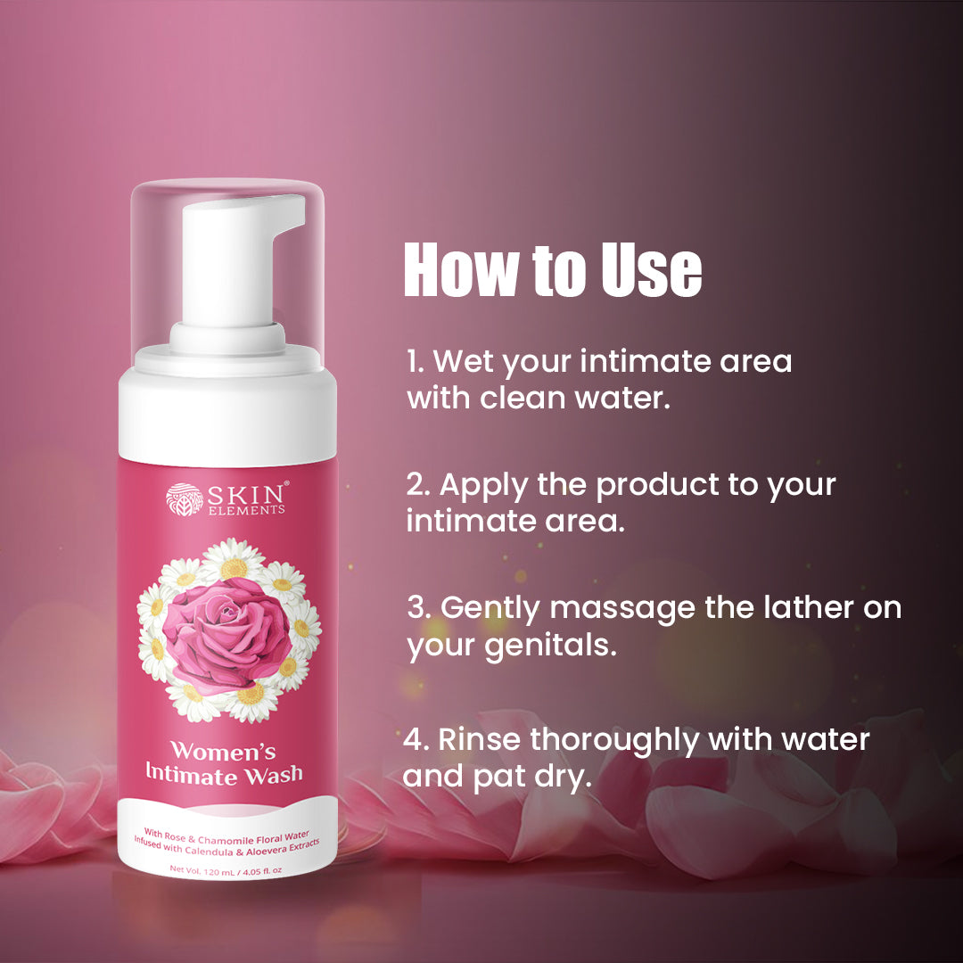 Skin Elements Intimate wash for Women (120 ml) with Rose & Chamomile Water, Calendula & Aloe Vera Extracts | Prevents Itching, Irritation & Bad Odor
