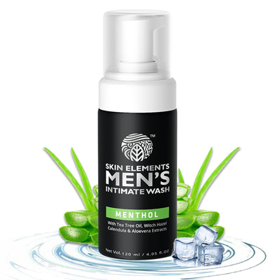 Skin Elements Intimate Wash for Men with Menthol | pH Balanced Foaming Intimate Wash | Soothes, Refreshes & Cools Intimate Area | Controls Bad Odor | 4.05 fl. oz