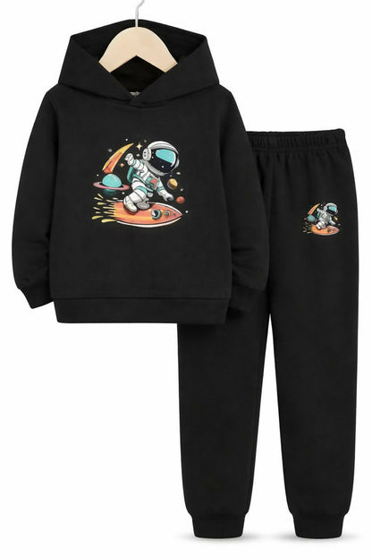 Kids Astronaut Printed Cotton Blend Hoodie & Jogger Set Luck Fashion
