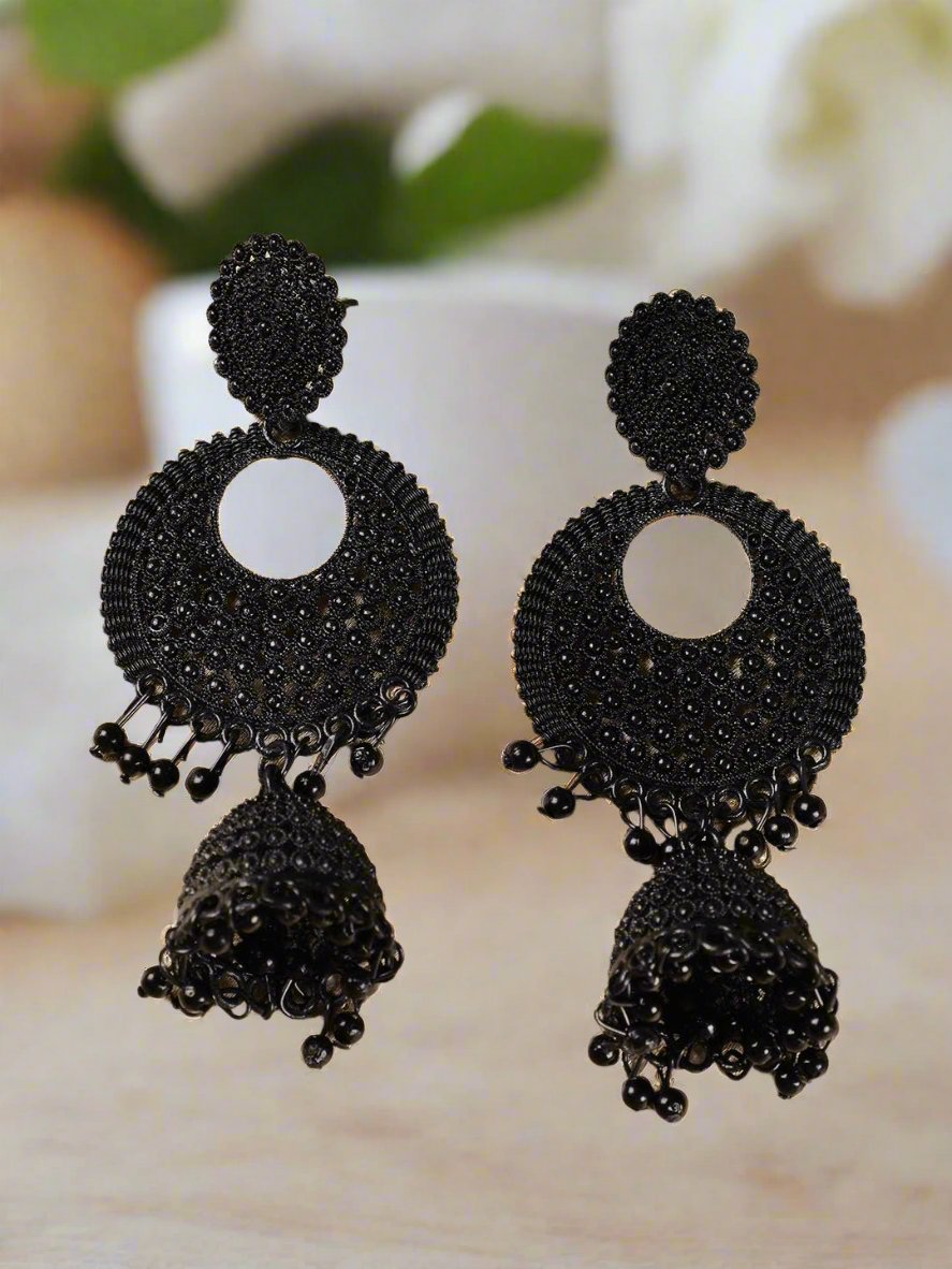 Jazz and sizzle Black Enamel Ethnic Jhumka Earring