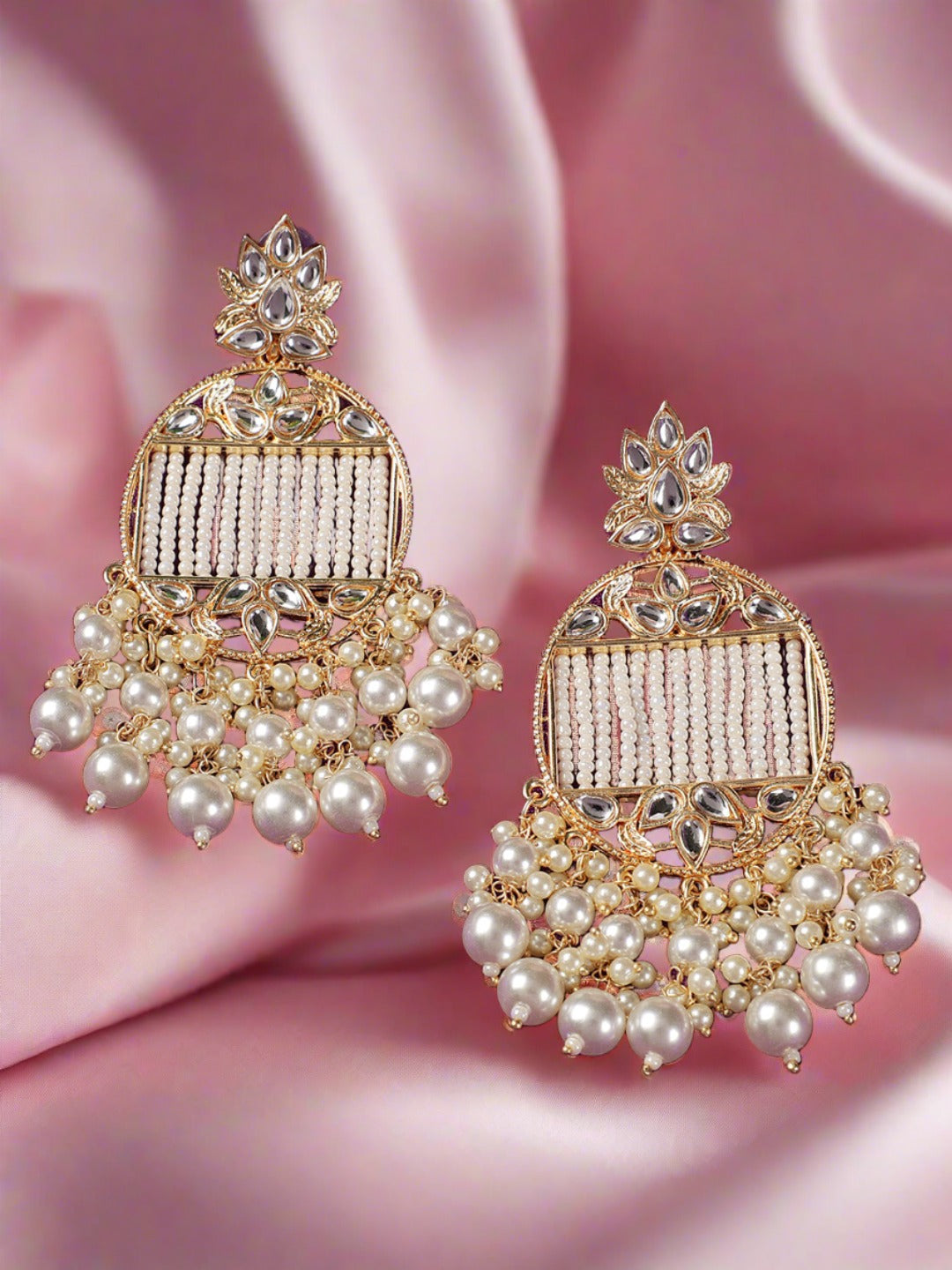 Jazz And Sizzle Gold-Plated Handcrafted Kundan Pearl Studded Multistrand Earrings