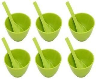 Plastic Soup Bowl Gourmet Round Shape Set-6Pcs with 6 Spoons(500ml ,Pack of 12, Green) - HalfPe