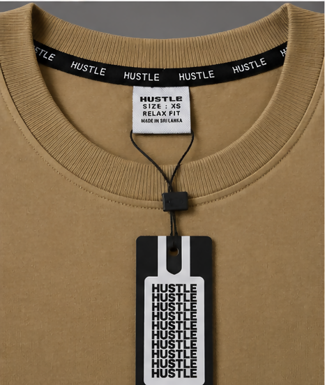 HUSTLE Men's Crew Neck Relaxed Fit T-Shirt – Khaki(relax fit)