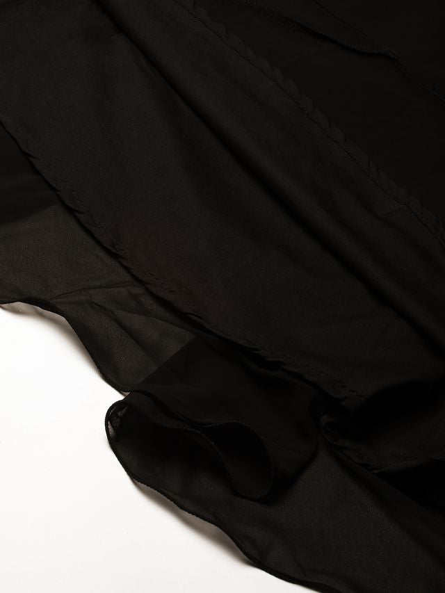 Bollywood Vogue Ready To Wear Black Georgette Embroidered Flared Gown
