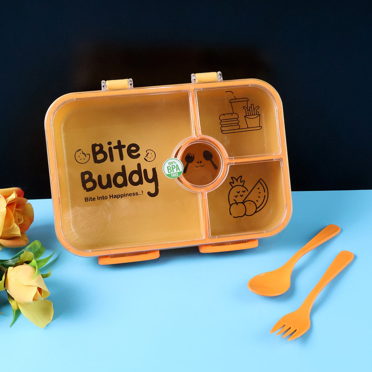 Bite Buddy 4-compartment Leak-resistant Plastic Lunch Box With Spoon  Fork HP DD