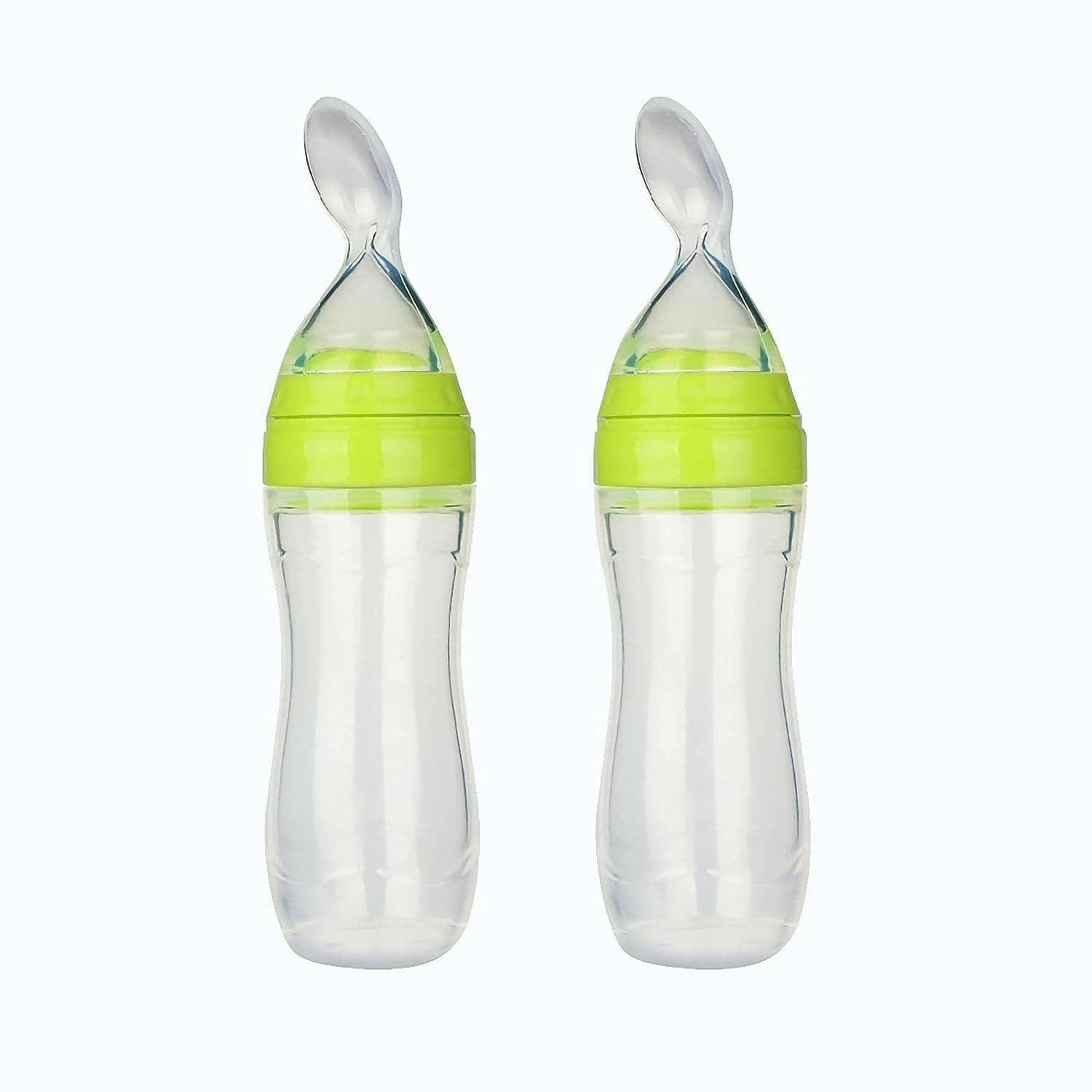 Safe-O-Kid 2 Easy Squeezy Silicone Food Feeder Spoon (Soft Tip) Bottle, 90ml, (Pack Of 2 - Multicolour) - HalfPe