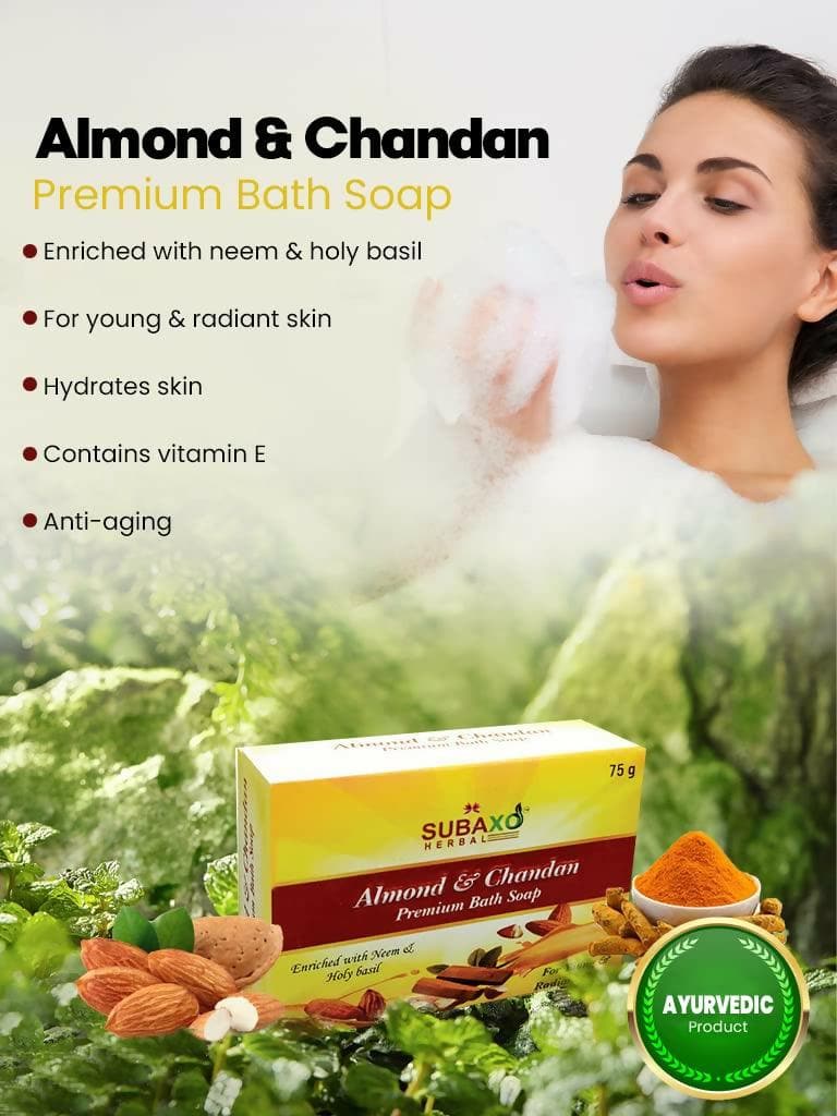 Subaxo Herbal Almond (75 gm Each, Pack Of 2) & Chandan Soap + Neem Aloe Vera Face Wash (200ml,Combo) - HalfPe