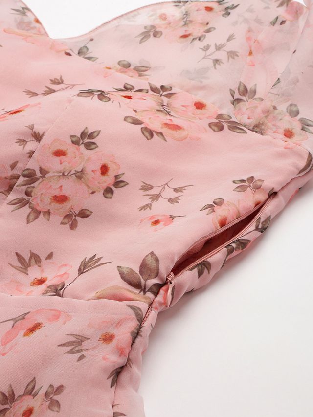 Bollywood Vogue Ready To Wear Pink Digital Print Organza Gown