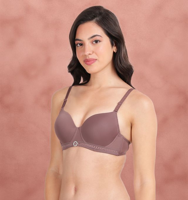 Susie 3/4th coverage Rose Taupe Bottom Lace Trim With CharmPadded Adjustable Detachable Multiway Wired Bra