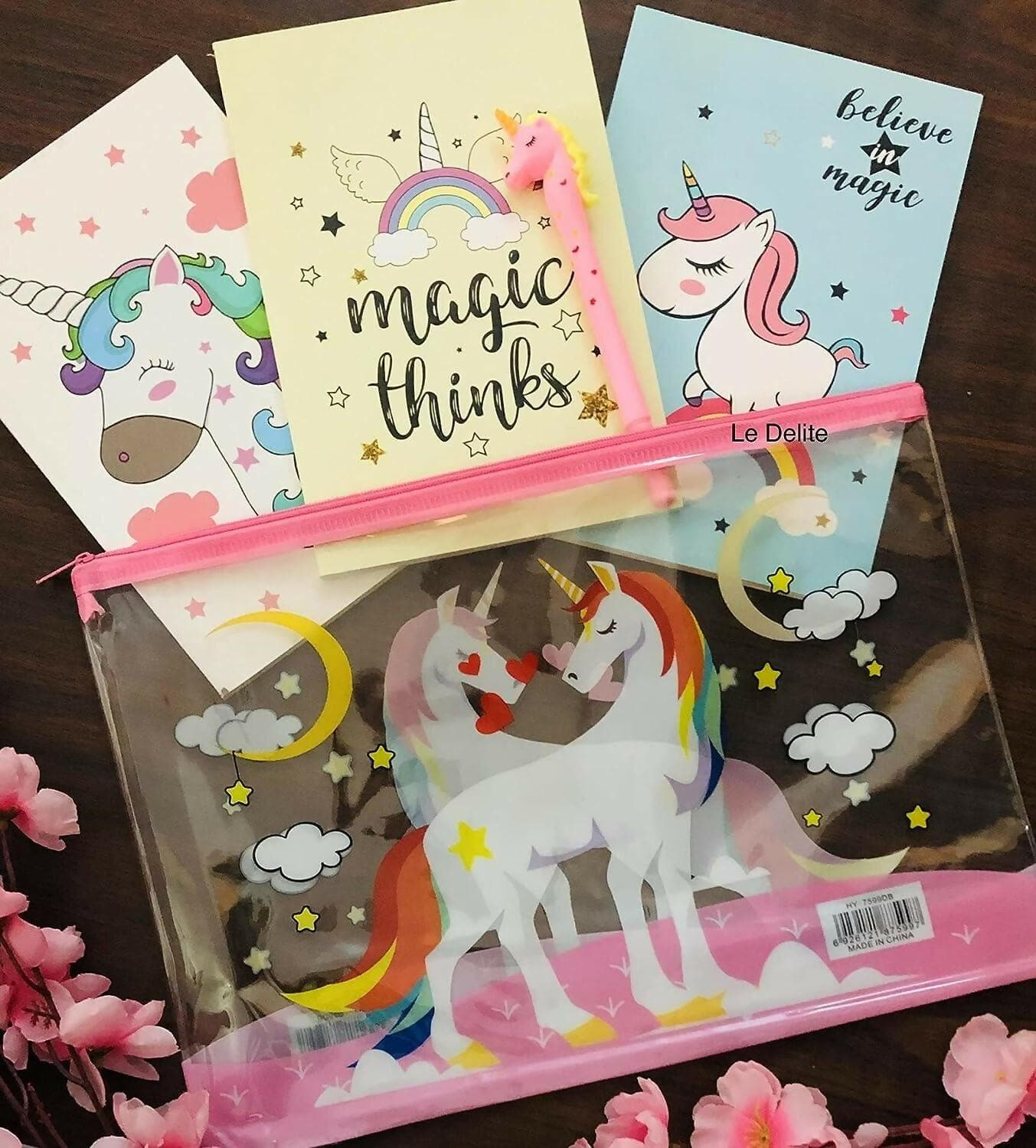 Unicorn Theme Mini Diary , Pen With Pouch - HalfPe