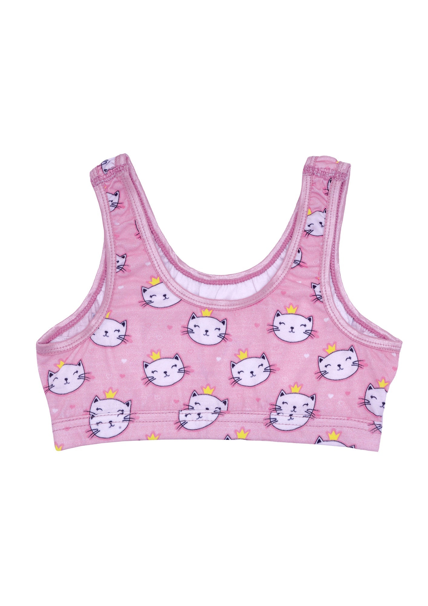 D'chica Essentials Assorted Double-Layer Broad Strap Cotton Sports Bra | Non-Padded Beginner Bra | Kitty Printed Bra (Colour-Pink) Dchica Fashion Lifestyle