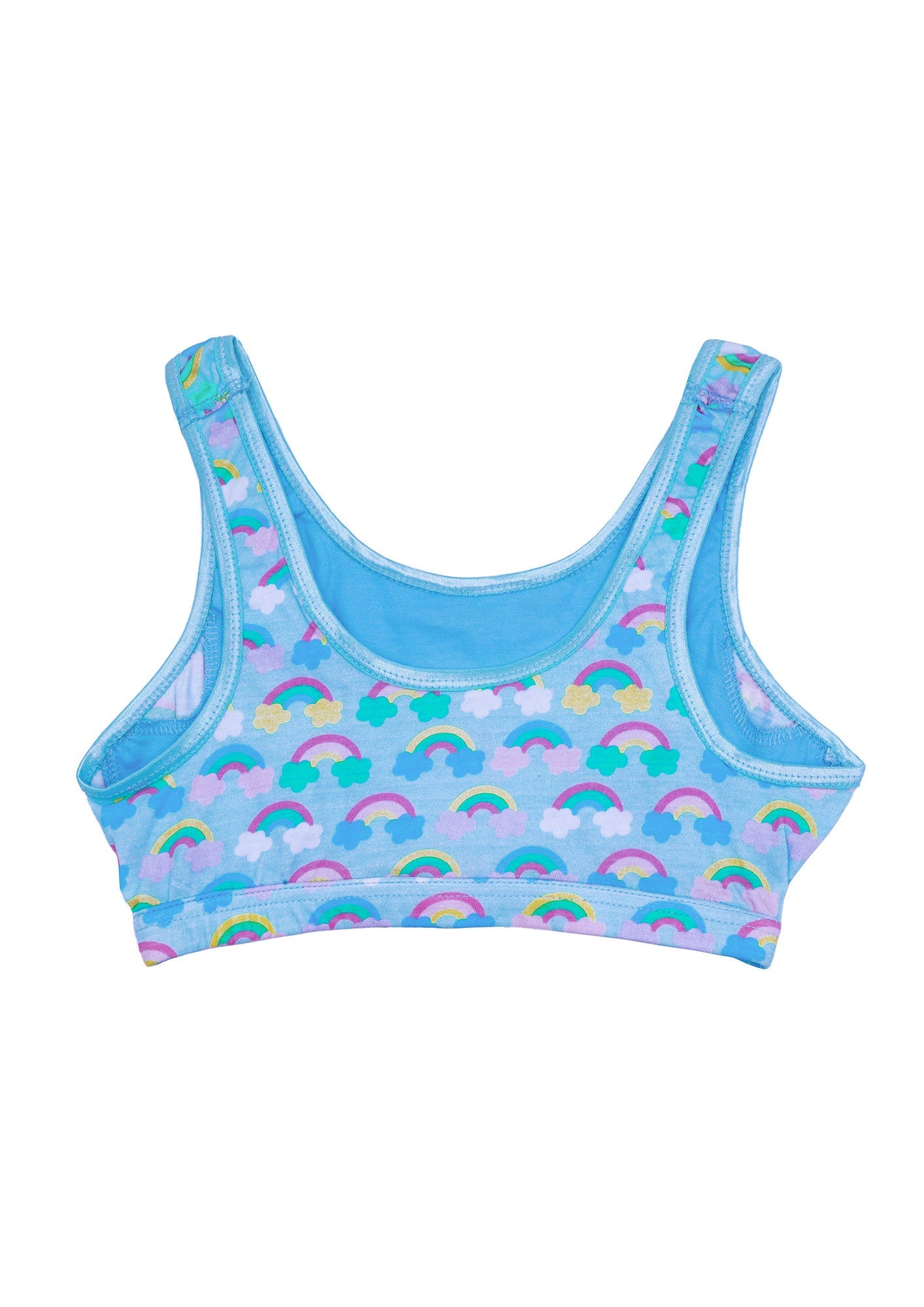 D'chica Essentials Assorted Double-layer Cotton Sports Bra | Non Padded Broad Strap | Rainbow Print Beginner Bra (Colour-Blue) Dchica Fashion Lifestyle