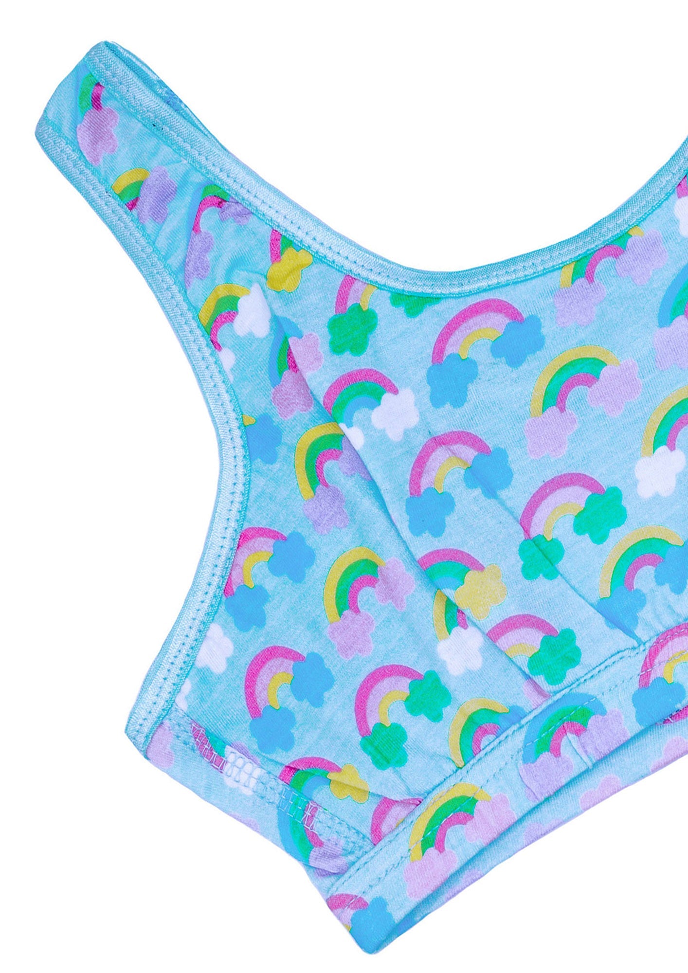 D'chica Essentials Assorted Double-layer Cotton Sports Bra | Non Padded Broad Strap | Rainbow Print Beginner Bra (Colour-Blue) Dchica Fashion Lifestyle