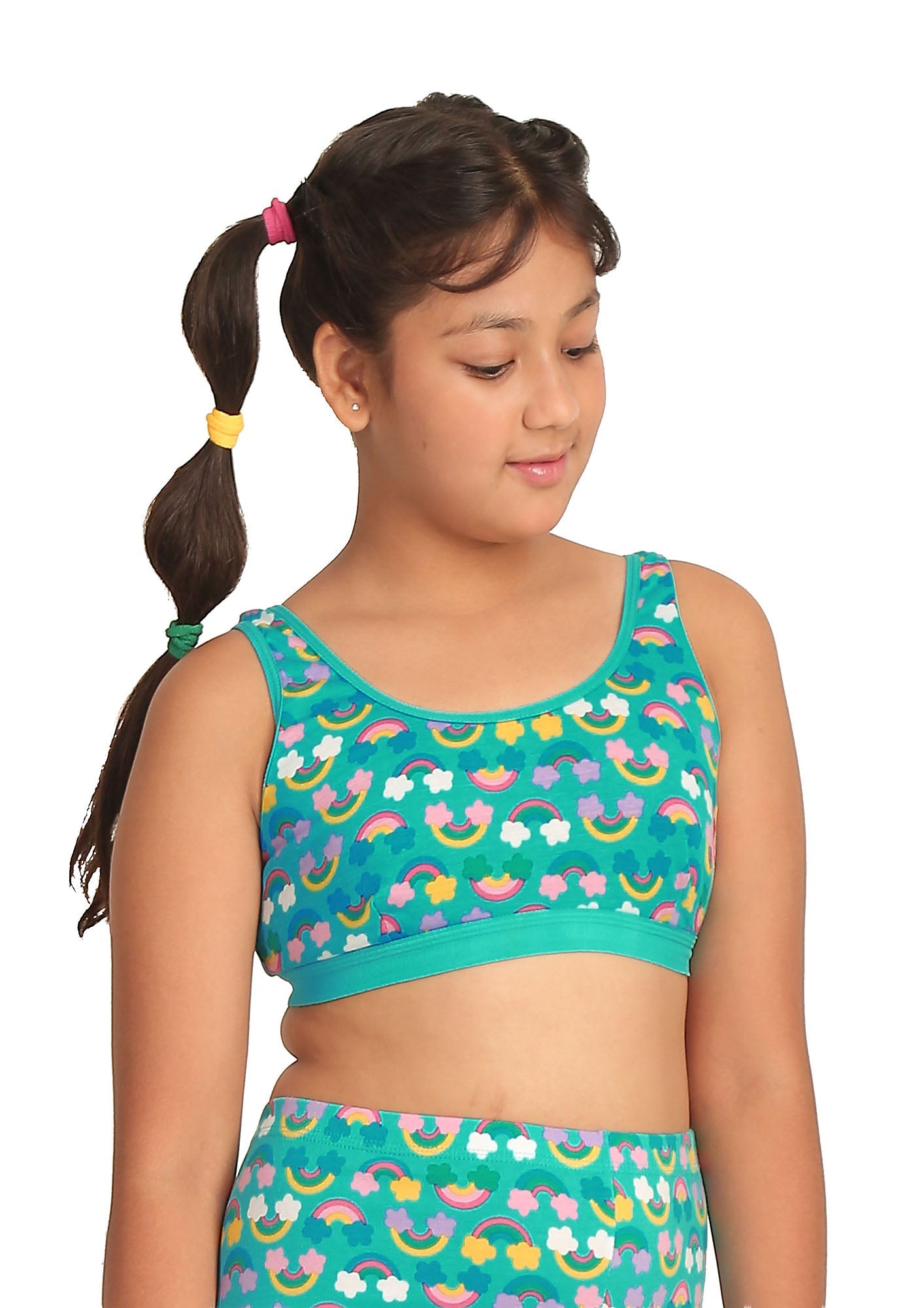 D'chica Essentials Assorted Single-Layer Broad Strap Cotton Sports Bra | Non-Padded Beginner Bra | Printed Style (Colour-Blue) Dchica Fashion Lifestyle