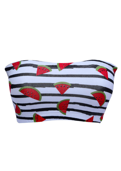 D'chica Essentials Assorted Double-Layer Cotton Tube Bra | Non-Padded Strapless Bra | Red Watermelon Print Bra (Colour-White) Dchica Fashion Lifestyle