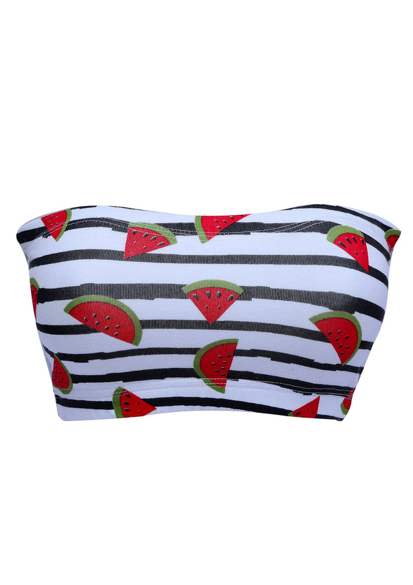 D'chica Essentials Assorted Double-Layer Cotton Tube Bra | Non-Padded Strapless Bra | Red Watermelon Print Bra (Colour-White) Dchica Fashion Lifestyle