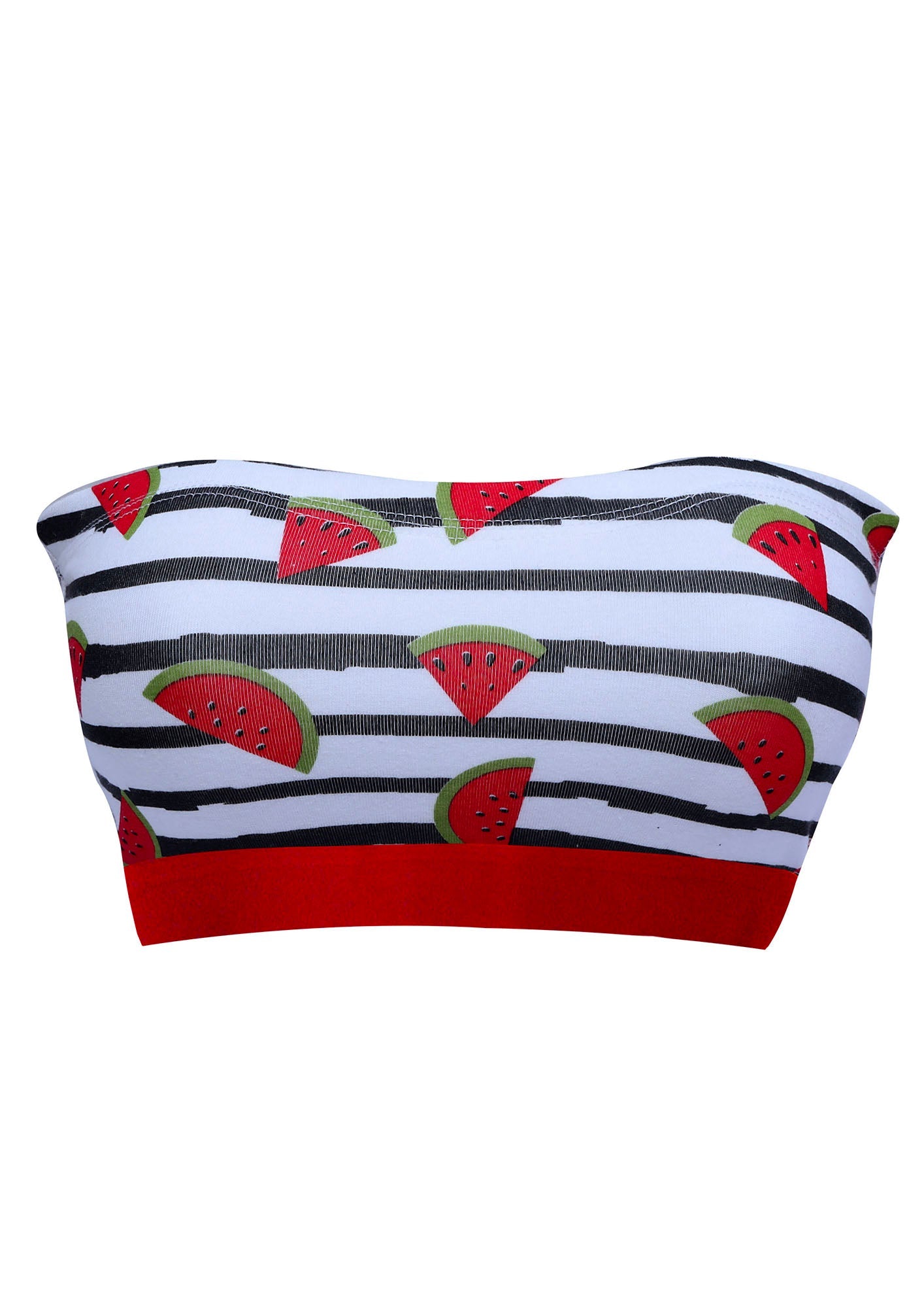 D'chica Essentials Assorted Double-Layer Cotton Tube Bras | Non-Padded Strapless Bra | Red Watermelon Print Bra| Color White| Dchica Fashion Lifestyle