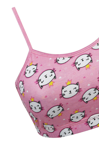 D'chica Essentials Assorted Double-Layer Thin Strap Cotton Sports Bra | Non-Padded Beginner Bra | Kitty Print Bra Dchica Fashion Lifestyle